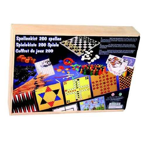 200 spellen in houten kist