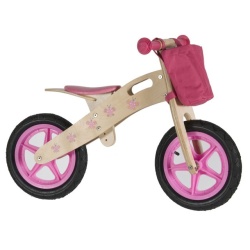 Roze houten loopfiets
