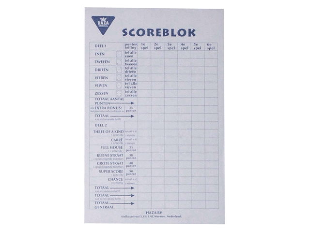Scoreblok yathzee
