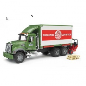 Vergroot 2820 Bruder Mack Granite met Wisselbak en Meeneemheftruck 2820 Bruder Mack Granite met Wisselbak en Meeneemheftruck