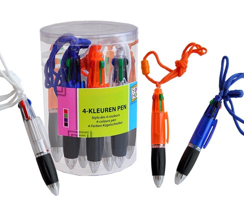 Balpen 4-kleuren met koord
