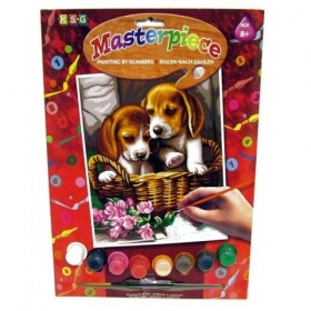 Vergroot Schilderen op nummer puppy's in rieten mand Schilderen op nummer puppy's in rieten mand