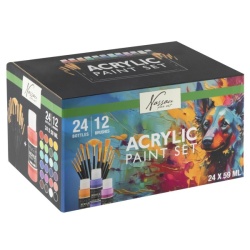Plakkaatverf Acrylic Set Compleet 24x59ml+12 Kwasten