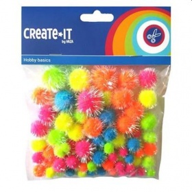 Create-It Pompons Glitter Neon Mix 75 Stuks