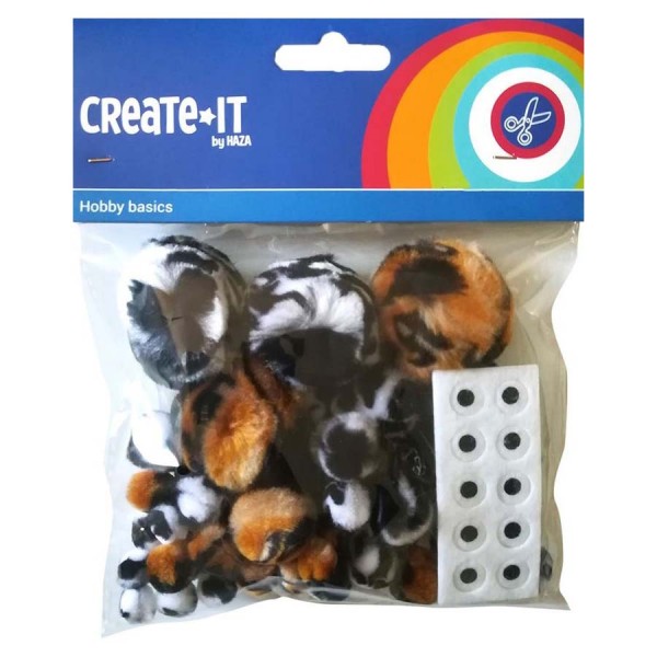 Creat-It Pompoms Animal Mix + Oogjes 75 Stuks