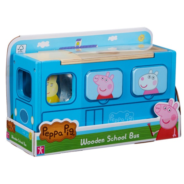 Peppa Pig speelgoedbus junior 23,5 x 8 cm hout blauw 11 delig