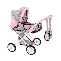 Vergroot de afbeelding Poppenwagen 2 In 1 Grijs/roze 66,5x37x69 Cm
