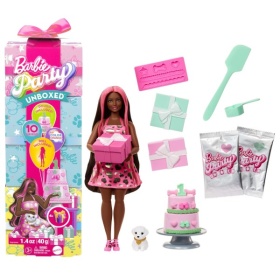 Vergroot Barbie Party Unboxed 2/1 Pop Met Knalroze Jurk Barbie Party Unboxed 2/1 Pop Met Knalroze Jurk