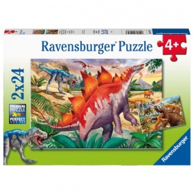 Vergroot Ravensburger Puzzel Wilde Oertijddieren Dino 2x24 Stukjes Ravensburger Puzzel Wilde Oertijddieren Dino 2x24 Stukjes