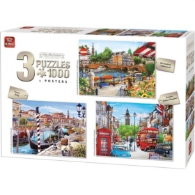 Vergroot King Puzzel City Illustratie 3x1000 Stukjes King Puzzel City Illustratie 3x1000 Stukjes