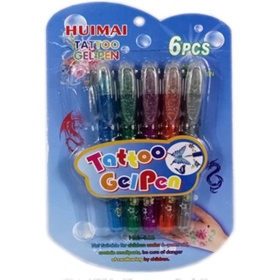 Gelpen tattoo set 6 stuks op kaart