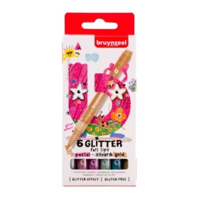 Vergroot Bruynzeel Glitter Viltstiften Pastel 6 Stuks Bruynzeel Glitter Viltstiften Pastel 6 Stuks