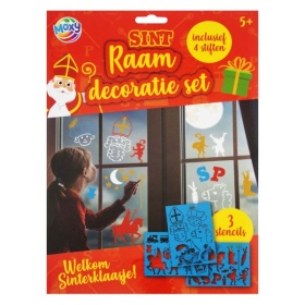 Vergroot Sint Raam Decoratieset 3 Sheets A4 + 4 Stiften Sint Raam Decoratieset 3 Sheets A4 + 4 Stiften