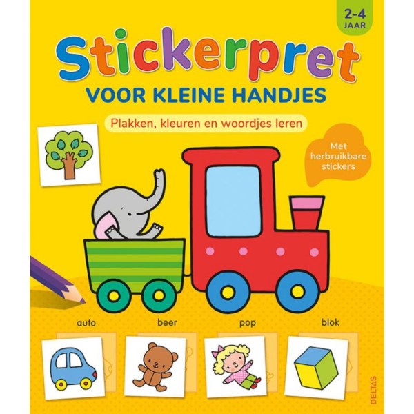 Stickerpret voor kleine handjes (2-4 j.). Plakken, kleuren en woordjes leren, ZNU, onb.uitv.