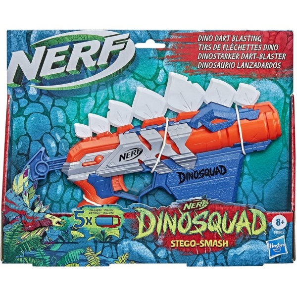 NERF speelpistool Stegosmash Dinosquad blauw-rood 6 delig