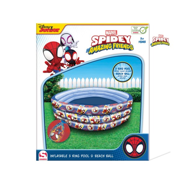 3-rings Opblaasbaar zwembadje met strandbal - Spidey - Zwembad - Ø 100 cm - Spiderman - VI Online Products