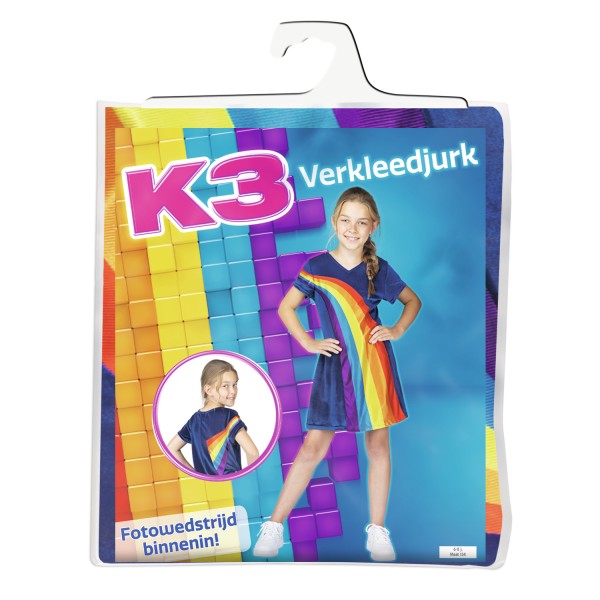 K3 Jurk Regenboog Blauw 6-8 Jaar