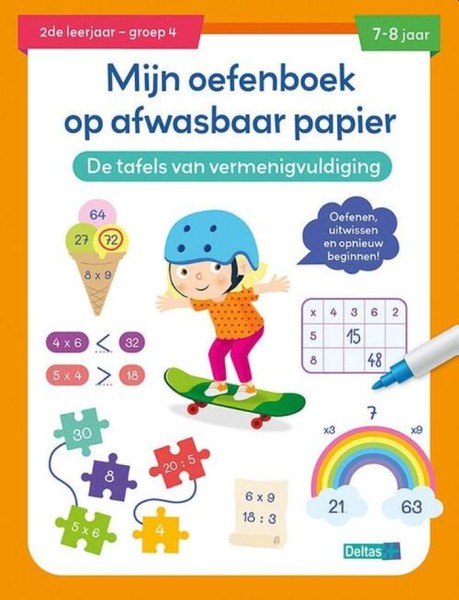 Deltas Mijn oefenboek op afwasbaar papier Tafels van vermenigvuldiging 7-8 j.