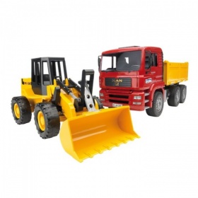 Vergroot 2752 Bruder Man TGA kiepauto met gele shovel FR130 2752 Bruder Man TGA kiepauto met gele shovel FR130