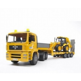 Vergroot 2776 Bruder M.A.N. TGA dieplader met JCB 4CX Shovel met Graafarm 2776 Bruder M.A.N. TGA dieplader met JCB 4CX Shovel met Graafarm
