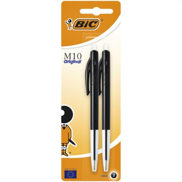 Balpen Bic M10 zwart medium 2 stuks op blister