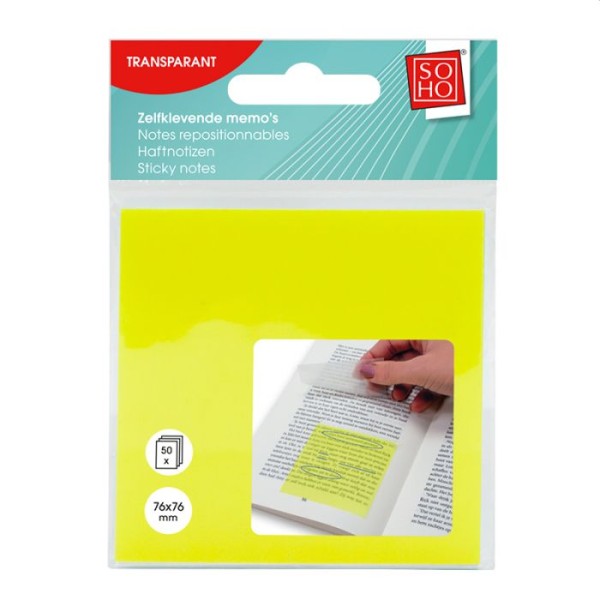 Zelfklevende memo's transparant - geel en wit - 76x76mm - Sticky notes transparant