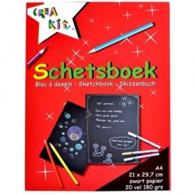 Vergroot Schetsboek A4 20P Zwart Papier 180 Gram Schetsboek A4 20P Zwart Papier 180 Gram