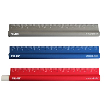 Liniaal 15cm metaal/gumstrip
