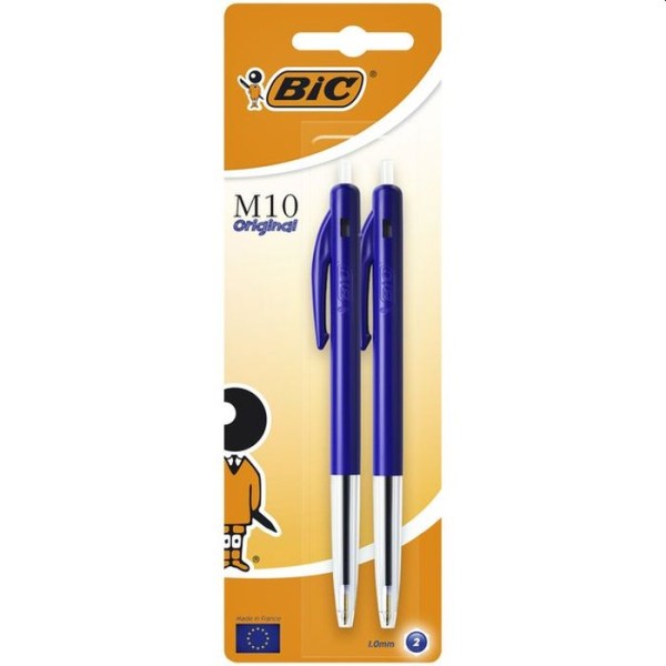 Balpen Bic M10 blauw medium 2 stuks op blister