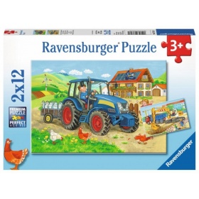 Vergroot Ravensburger Puzzel Op De Bouwplaats En Boerderij (2x12) Ravensburger Puzzel Op De Bouwplaats En Boerderij (2x12)