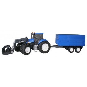 Vergroot 1993 Bruder New Holland T8040 Met Voorlader En Kiepaanhanger 1993 Bruder New Holland T8040 Met Voorlader En Kiepaanhanger